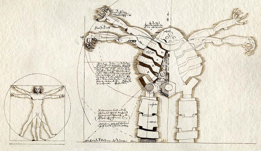 Hellboy II Dir. Guillermo del Toro . Da Vinci Robot with Vitruvian Man . commissioned by Abrahams Pants